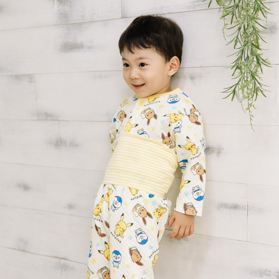 Monpoke Open-Front Long Sleeve Pajamas All Over Print Quilted with Belly Warmer 90cm