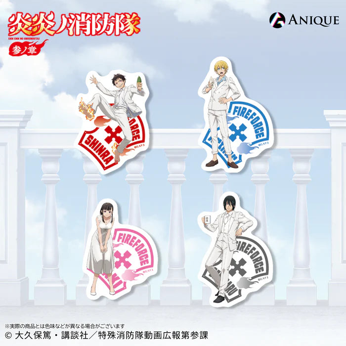 Four anime character stickers with logos on a light blue background - Fire Force Rooftop Ver.